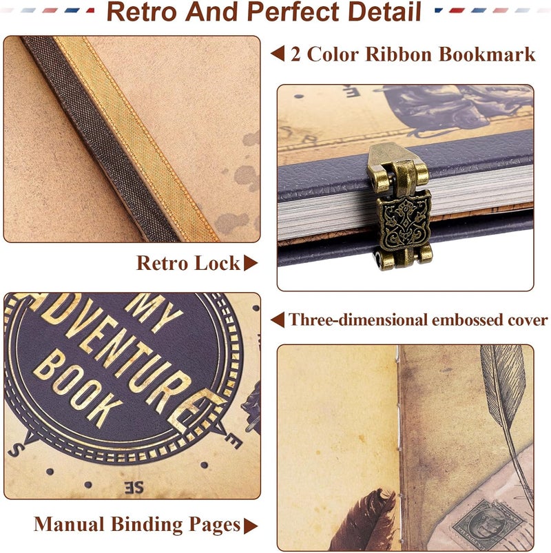 Tpudn My Adventure Book Scrapbook 124 Pages Retro Style Embossed Photo Album,DIY Handmade Memory Travel Diary Photo Scrapbook for Couples,Anniversary,Wedding,Christmas Day Gifts(Blue) - Image 4